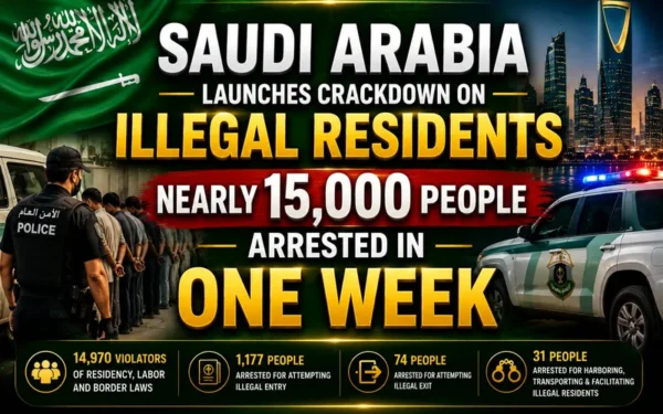 Saudi Arabia Detains Nearly 15,000 Individuals in Nationwide Security Sweep