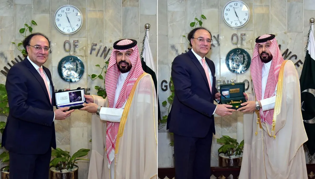 Finance Minister Muhammad Aurangzeb and Saudi Ambassador Dr. Rajeh Tami Albugamy during a meeting on bilateral economic cooperation. (Image 3)